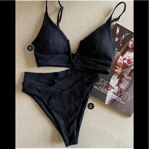 NWOT LSPACE Pointelle Rib Siren Bikini Top D & Rib Court Bikini Bottom MEDIUM